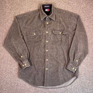 Vintage 90s Tommy Hilfiger Corduroy Shirt Mens S Gray Button Long Sleeve Pockets